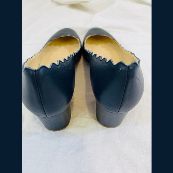 Chloe Scalloped Edge Blue Leather Block Heels - Size 39 - Picture 6 of 16